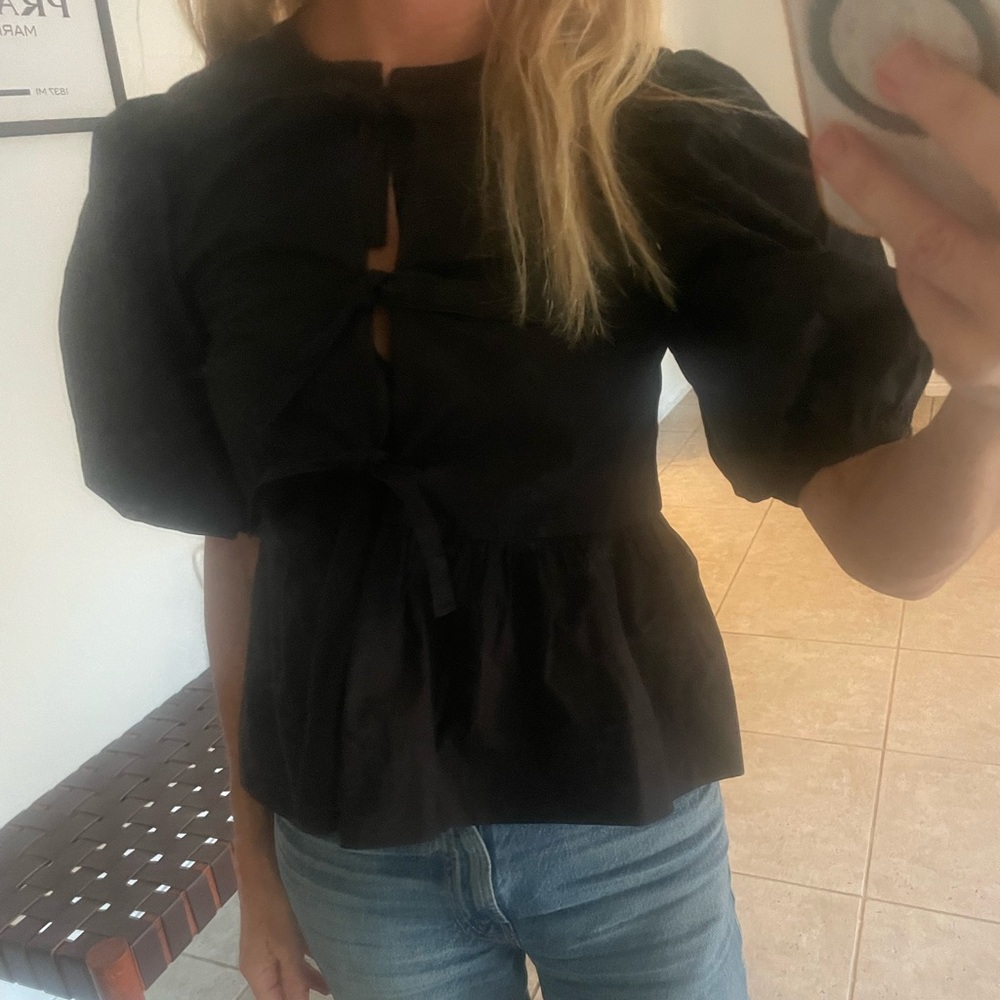 Ganni Black Puff Sleeve Blouse